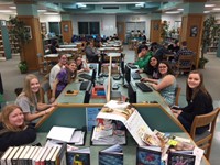 Students at work in the media center.